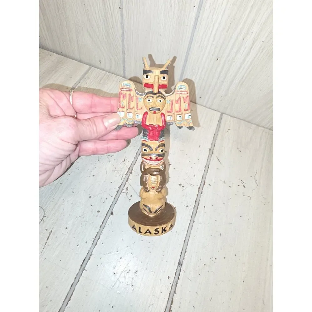 Vtg Alaska Totem Pole T-Bird Frog Bear Resin Golder image, Inc. 7.5” Tall